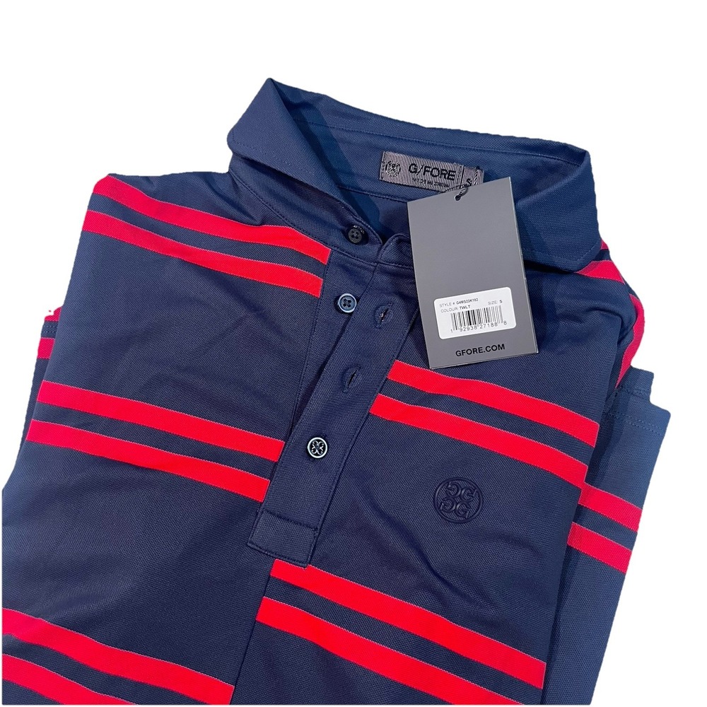 NWT G/FORE Offset Stripe Modern Spread Collar‎ Tech Pique Golf Polo Small